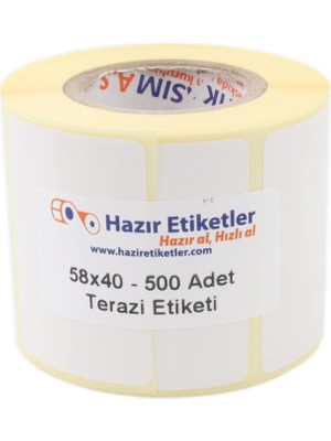 Mabeyn Eko Termal Terazi Etiketi 58MM x 40MM Ruloda 500 Adet 40MM Çapında Direk Termal Transfer Etiketi