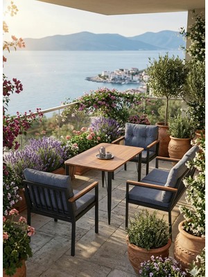 Evvon Bahçe Mobilyası Balkon Takımı  Metal 2+1+1 Balkon Mobilyası Masa Takımı Mutfak Balkon Masası Bahçe Takımı