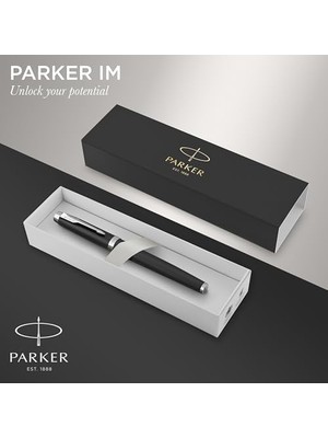 Mabeyn Parker Im Dolma Kalem | Krom Süslü Mat Siyah | Mavi Mürekkepli Orta Uç | Hediye Kutusu