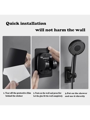 Mabeyn Duş Başlığı Tutacağı, 2 Adet Ayarlanabilir Banyo Duş Başlığı Braketi, Çıkarılabilir El Duşu ve Duvara Monte Emniyetli Tutucu, Metal Yapışkanlı Duş Başlığı Tutacağı (Siyah)