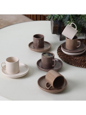 Mabeyn Keramika Brown Mix Kahve Takımı 12 Parça 6 Kişilik 950-958-977