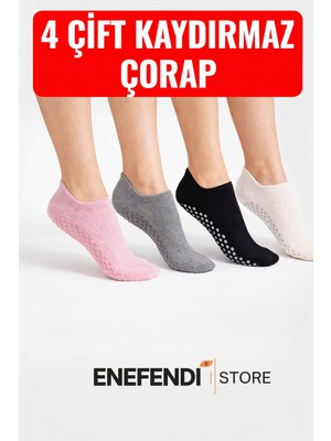 NF ND ENEFENDİ 4 Çift Kaydırmaz Unisex Yoga, Pilates, Tavaf Çorabı | Spor Patik Çorap Pembe |Gri |Siyah|Ekru 36-40