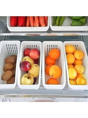 Mabeyn Buzdolabı Düzenleyici Sebzelik Dar Sepet Seti, Çok Amaçlı Plastik Organizer, 4 Parça, Krem