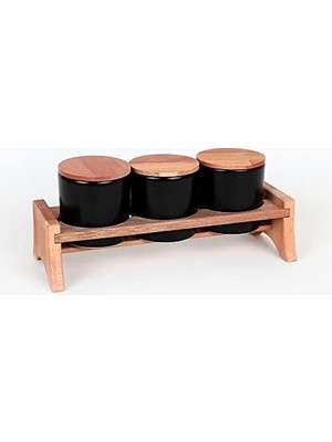 Mabeyn Mat Siyah Ege Ahşap Standlı Saklama Kabı 10 cm 3 Parça