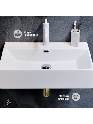 Mabeyn 60 cm Dikdörtgen Duvara Monte Banyo Lavabosu