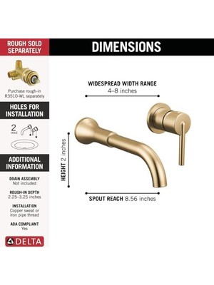 Mabeyn Musluk Trinsic Griff Duvar Askısı Wc Musluk, T3559LF-CZWL