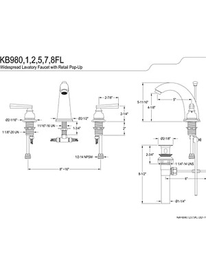 Mabeyn KB988FL Royale Widerspread Lavatory Musluk With, Saten Nikel