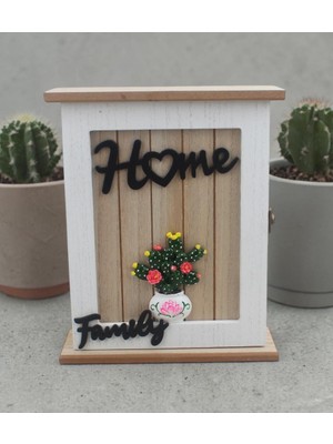 Elifeshop Ahşap Ev Tasarımlı Home Sweet Home Anahtar Askısı Family Detaylı Duvar Organizer 27 cm Duvar Süsü