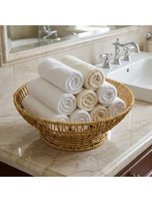 Mabeyn Buffer 31 cm Plastik Rattan Servis Çanağı, Doğal Hasır Görünümlü, Yuvarlak, Iç Içe Geçebilen, 3 Parça Set