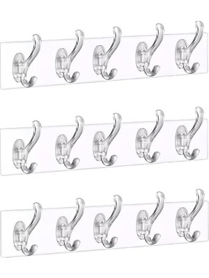 Mabeyn Smartizi 3 Adet Şeffaf Duvar Askısı 5'li Iz Bırakmayan Güçlü Yapışkanlı Askı Kapı Arkası Banyo Mutfak Düzenleyici Kanca Askılık