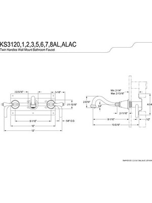 Mabeyn KS3123AL 20 cm Merkezi Duvara Monte Banyo Musluğu, Antik Pirinç, 7-4/9 Inç Ağız Erişimi