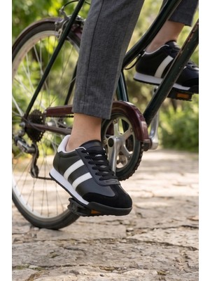 In Step Dark Unisex Siyah Deri Retro Sneaker - Günlük Spor Ayakkabı