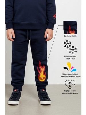 KarmeNova Spark Alev Baskılı Enerjik Unisex Çocuk Eşofman Altı Jogger Pantolon | 4-9 Yaş