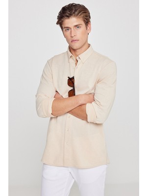 Altınyıldız Classics Pamuklu Tailored Slim Fit Dar Kesim Düğmeli Yaka Örme Gömlek