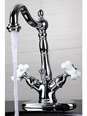 Mabeyn KS1431PX Iki Kollu Banyo Musluğu, Porselen Çapraz Saplı, Pirinç Pop-Up, 15,7 Cm, Cilalı Krom