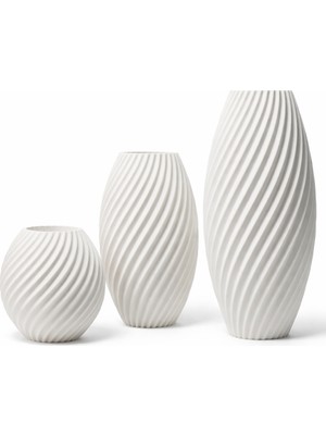 Leerybee 3’lü Dekoratif Vazo Seti – 3D Baskı Modern Minimal Vazo | 18-13-8 cm