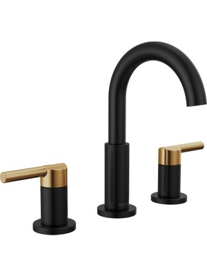 Mabeyn Delta Faucet Nicoli Yaygın Banyo Bataryası 3 Delikli, Siyah/altın Banyo Bataryası, Banyo Lavabo Bataryası, Tahliye Montajı, Mat Siyah/şampanya Bronz 35749LF-GZ