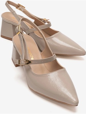 Ccway Kadın Arkası  Açık Topuklu Sandalet Bej Kırışık