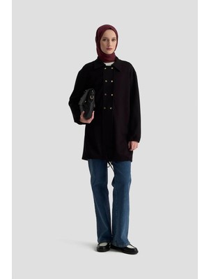 Armine Trend Etek Ucu Lastikli Çıtçıtlı Gömlek Yaka Tunik Siyah 25KT422