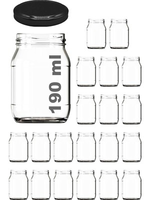 Mabeyn 190 ml Metal Kapaklı Konserve Kavanozu 190 cc Şeffaf Bebek Mama Kavanoz 20 Adet (Siyah)