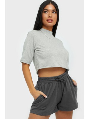 Madmext Mad Girls Antrasit Basic Şort MG1293