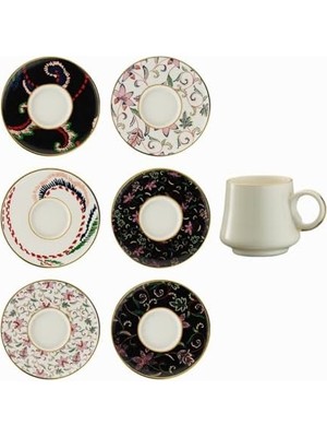 Mabeyn Sandro Moreno 1453 Desen Yağmuru Double Yüzük Gold 12 Parça Altı Kişilik Kahve Fincan Takımı 120 ml