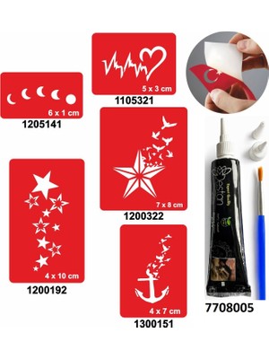 Enhavalı Kalp ve Yıldız Desenleri Hint Kınası ile Geçici Dövme Yapma Seti