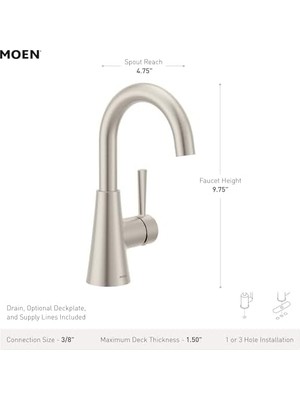 Mabeyn Ronan Banyo Lavabo Musluğu, Tek Kollu, Tek Delikli, Bronz Altın, Isteğe Bağlı Lavabo Plakası ve Yaylı Gider Tertibatı Ile, 84021BZG