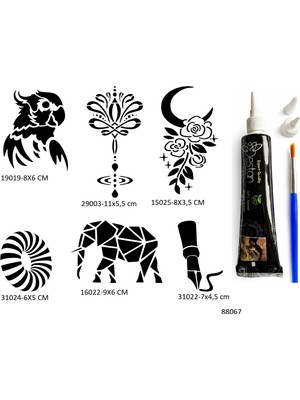 Airbrush Tattoo Sırt ve Kol 6 Adet Şablon ve Hint Kınası Geçici Dövme Seti