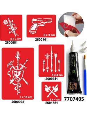 Enhavalı Savaş Aletleri Desenleri Hint Kınası ile Geçici Dövme Yapma Seti
