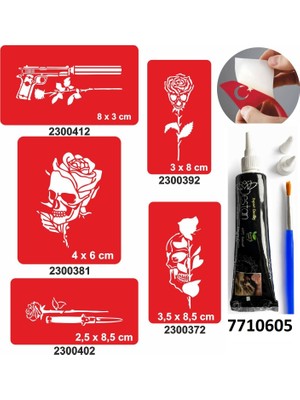 Enhavalı Kurukafa Gül Desenleri Hint Kınası ile Geçici Dövme Yapma Seti