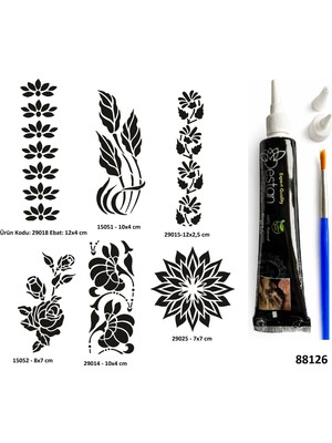 Airbrush Tattoo Çiçek Desenleri Siyah Hint Kınası Hediyeli Geçici Dövme Yapma Seti