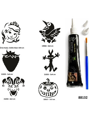 Airbrush Tattoo Çocuksu Semboller Siyah Hint Kınası  Geçici Dövme Yapma Seti