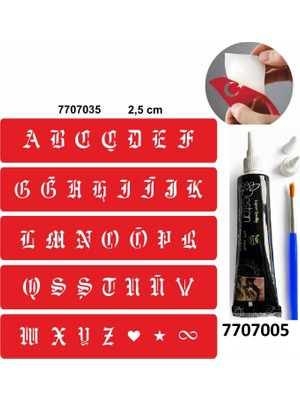 Enhavalı Alfabe Gotik Harfler Hint Kınası ile Geçici Dövme Yapma Seti