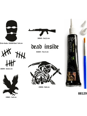 Airbrush Tattoo Hırçın Semboller Siyah Hint Kınası  Geçici Dövme Yapma Seti
