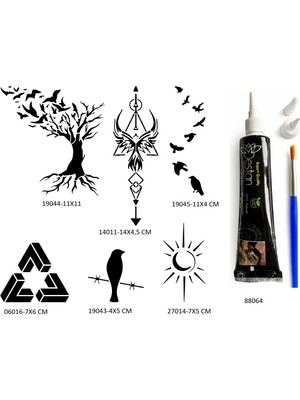 Airbrush Tattoo Hayat Ağacı ve Kuşlar 6 Adet Şablon ve Hint Kınası Geçici Dövme Seti