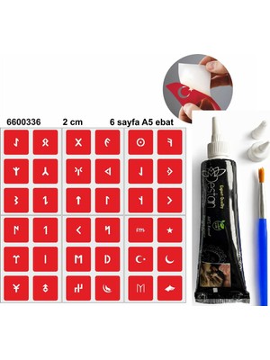 Enhavalı Göktürkçe Harfler Hint Kınası ile Geçici Dövme Yapma Seti