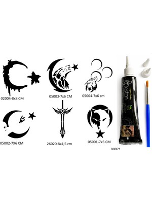 Airbrush Tattoo Türkçü Milliyetçi Desenler 6 Adet Şablon ve Hint Kınası Geçici Dövme Seti
