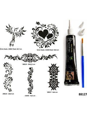 Airbrush Tattoo Kadın Bel Kol Sembolleri Siyah Hint Kınası  Geçici Dövme Yapma Seti