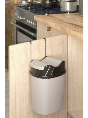 PremiumPort Fonksiyonel Dolap Içi Askılı Yutan Kapak Çöp Kovası, Gri ve Mat Siyah