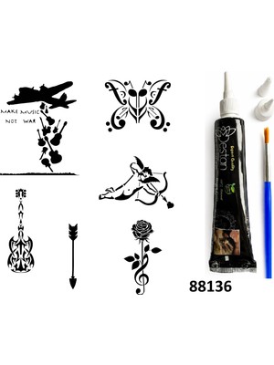 Airbrush Tattoo Müzik Hayatttır Hint Kınasıyla Geçici Dövme Yapma Seti