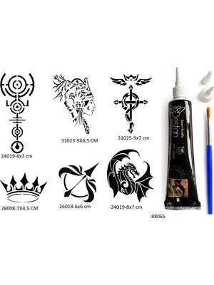 Airbrush Tattoo Ejderha Bozkurt 6 Adet Şablon ve Hint Kınası Geçici Dövme Seti