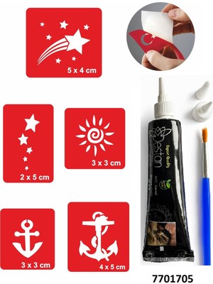 Enhavalı Yıldız Çapa Desenleri Hint Kınası ile Geçici Dövme Yapma Seti