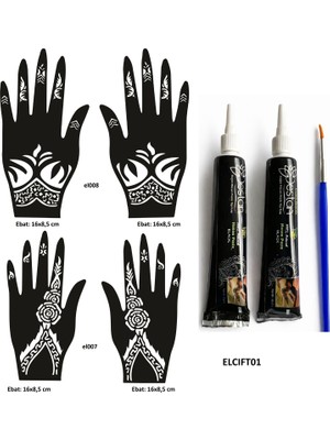 Airbrush Tattoo Çiçek Desenleri El Üstü Hint Kınasıyla Geçici Dövme Yapma Seti Siyah Renk