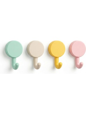 Mabeyn Dekoratif 4'lü Yapışkanlı Askı Seti – 2 kg Taşıma Kapasiteli, Mat Pastel Renkler, Delme Gerektirmez