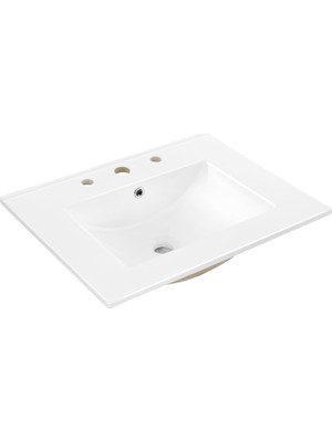 Mabeyn Y SNK1001A Yardımcı 3 Delikli 24 Inç G x 18 Inç D Klasik Dikdörtgen Seramik Tek Lavabo Lavabo Vanity Top, Beyaz