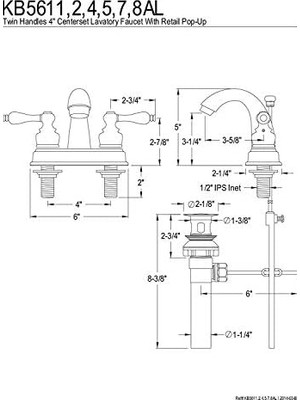 Mabeyn KB5612AL Restorasyon 4 Inç Lavabo Bataryası, Parlak Pirinç