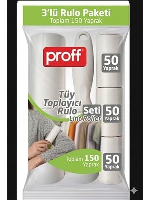 Mabeyn Proff Tüy ve Toz Toplayıcı Rulo Seti (3 Adet x 50 Yaprak) - Kıyafet, Koltuk ve Evcil Hayvan Için Yapışkanlı Rulo