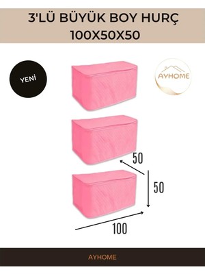 AY Home  3  Adet  Çeyizlik Büyük Boy Yorgan Döşek Yastık  Hurcu  100  X 50  X 50  CM   Fermuarli  Kalın  Tela  Kumaş Pembe  Renk  Mega  Boy  Hurç