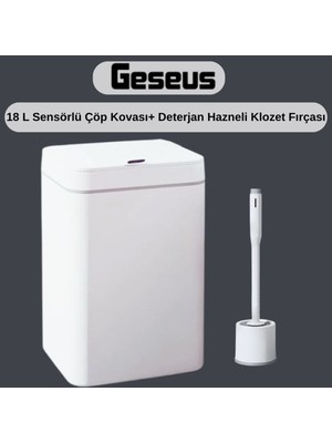 PremiumPort Pratik Sensörlü 18L Otomatik Plastik Çöp Kovası ve Silikon Klozet Fırçası Seti